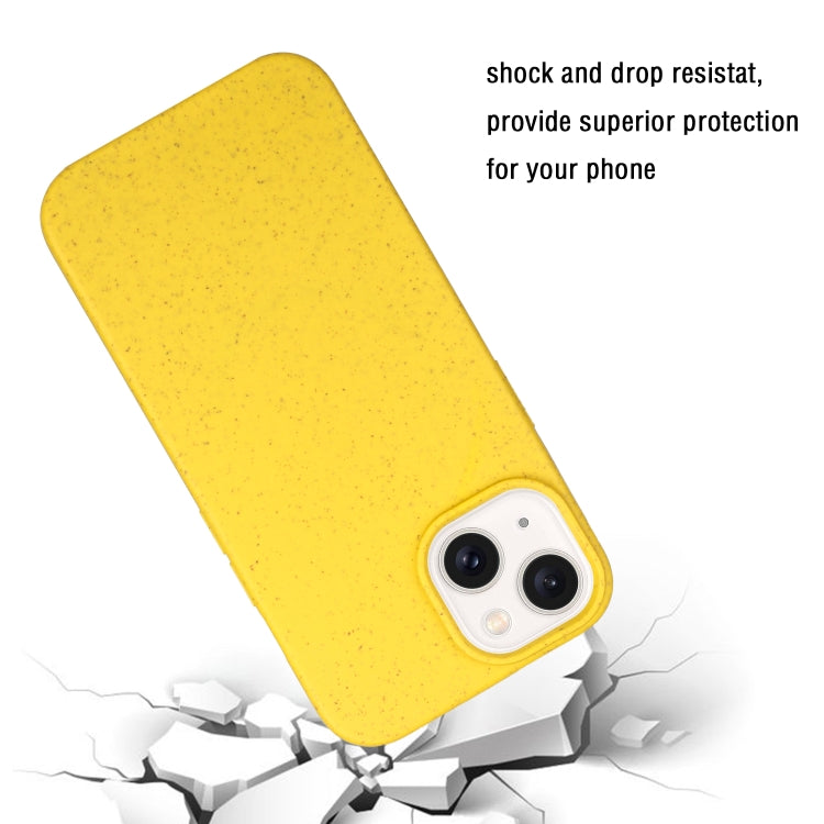 Yellow Wheat Straw and TPU Phone Case for iPhone 14 Plus, showcasing its slim design and eco-friendly materials.