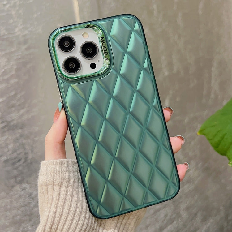 3D Rhombus Electroplating TPU Hybrid PC Phone case for iPhone 14 Pro Max, showcasing stylish silver design and durable materials.