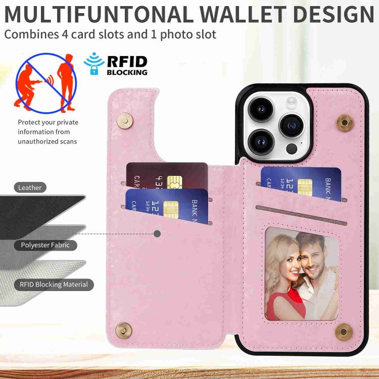 For iPhone 14 Pro Printed Double Buckle RFID Anti-theft Phone Case showcasing its stylish design and card slots.