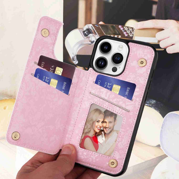 For iPhone 14 Pro Printed Double Buckle RFID Anti-theft Phone Case showcasing its stylish design and card slots.