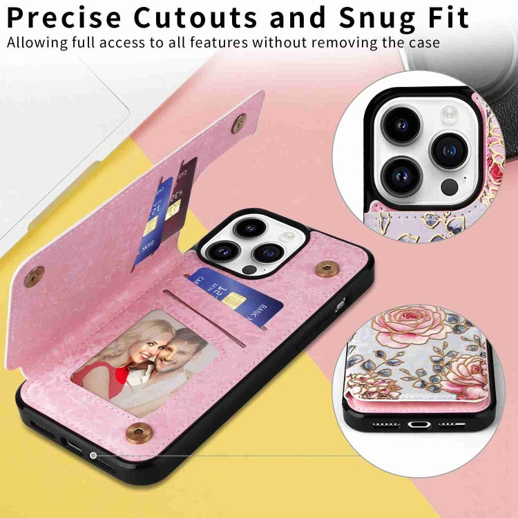 For iPhone 14 Pro Printed Double Buckle RFID Anti-theft Phone Case showcasing its stylish design and card slots.