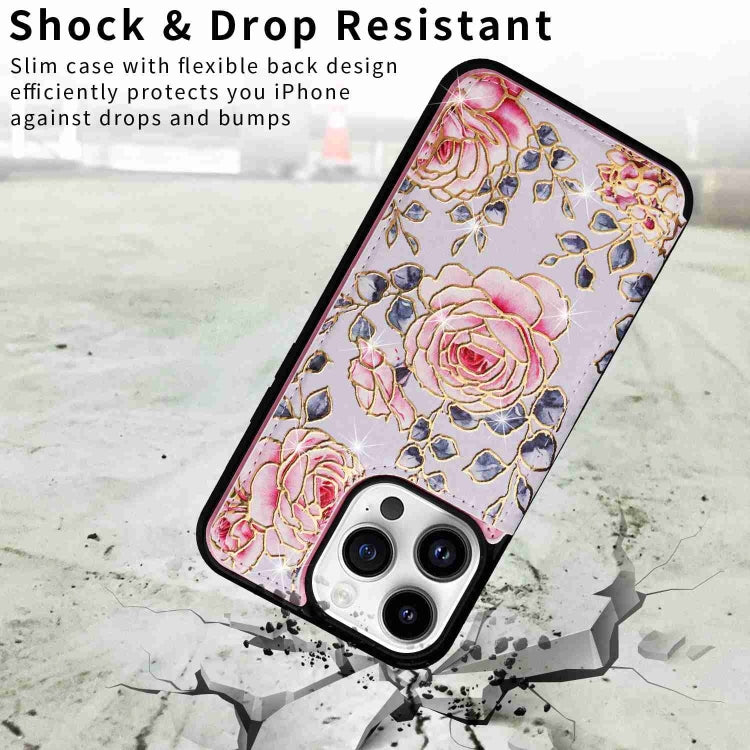 For iPhone 14 Pro Printed Double Buckle RFID Anti-theft Phone Case showcasing its stylish design and card slots.