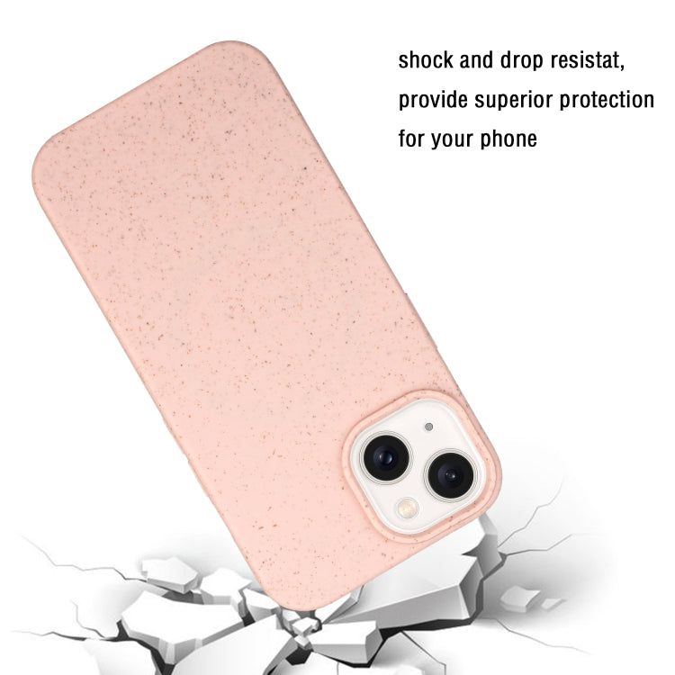 Pink wheat straw and TPU phone case for iPhone 14, showcasing its lightweight and durable design.