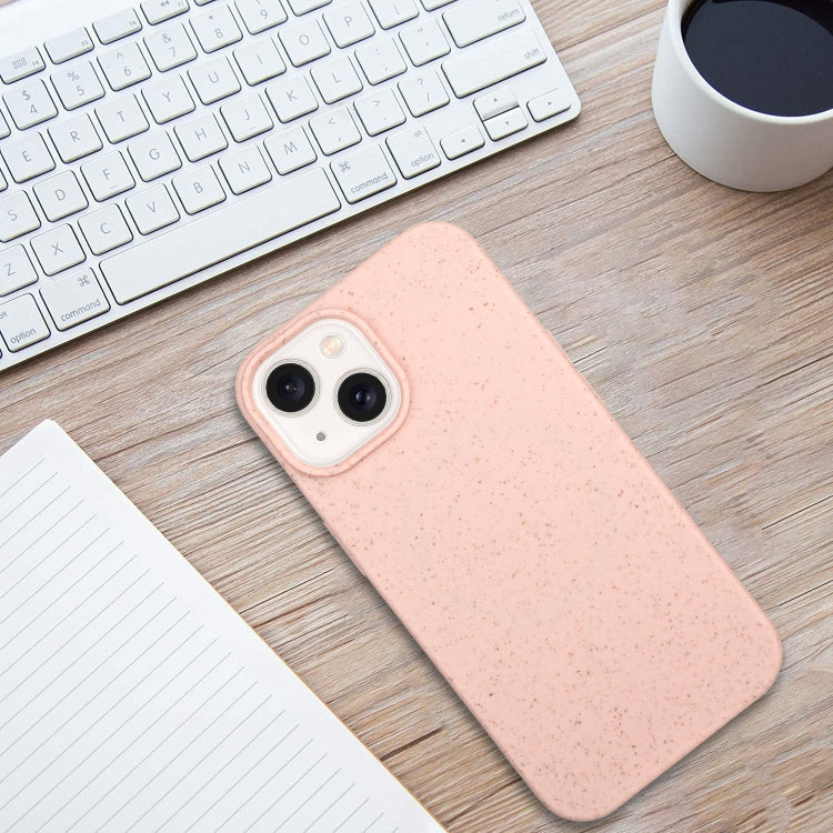 Pink wheat straw and TPU phone case for iPhone 14, showcasing its lightweight and durable design.