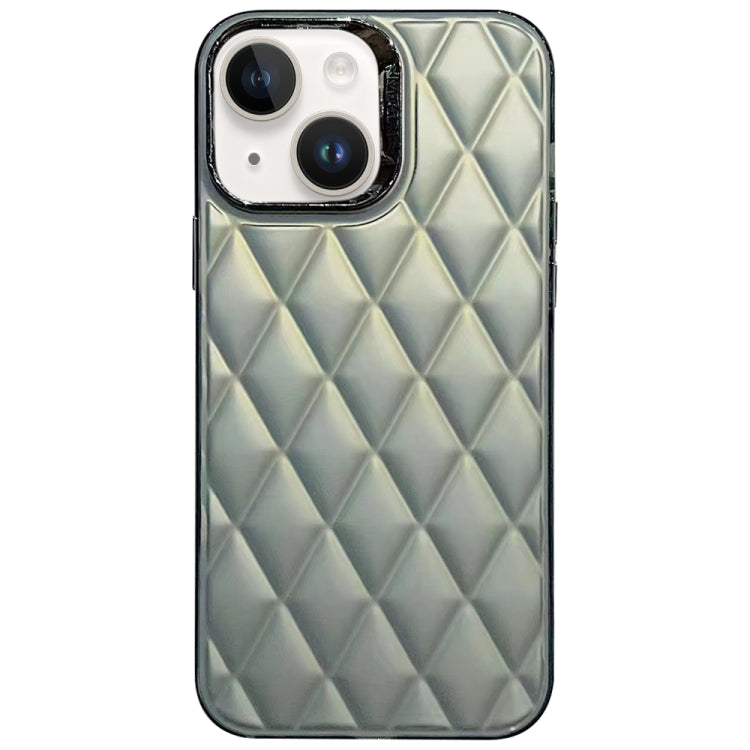 Grey 3D Rhombus Electroplating TPU Hybrid PC Phone Case for iPhone 15, showcasing its stylish design and durable materials.