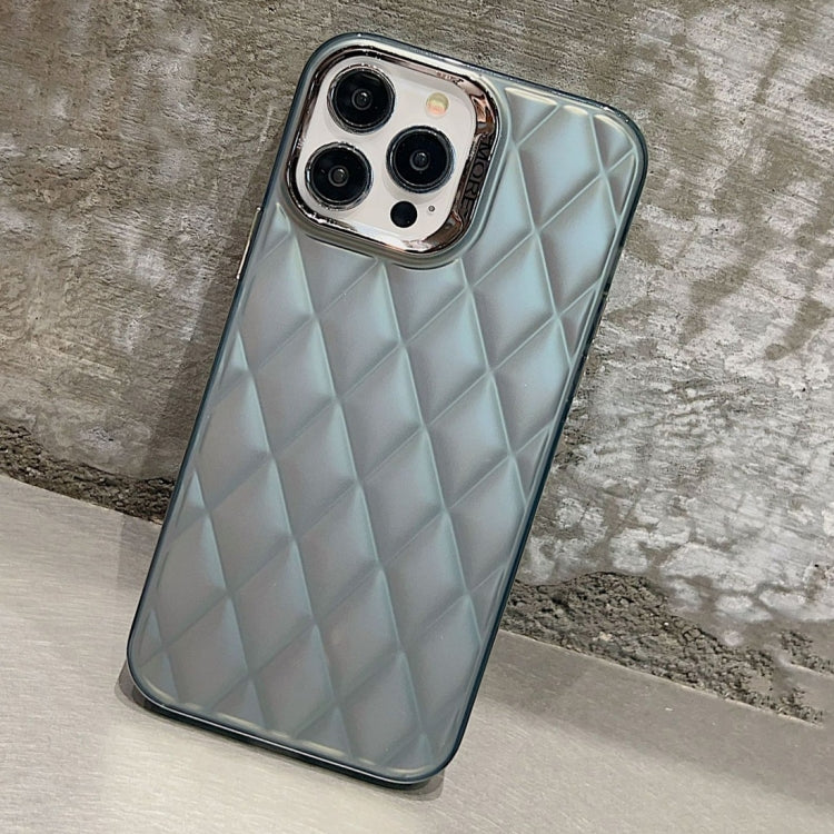 Grey 3D Rhombus Electroplating TPU Hybrid PC Phone Case for iPhone 15, showcasing its stylish design and durable materials.