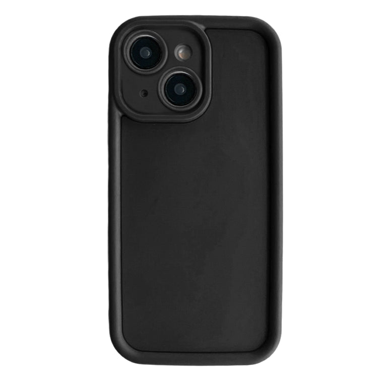 Black frosted TPU phone case for iPhone 15, showcasing its shockproof design and precise cutouts.