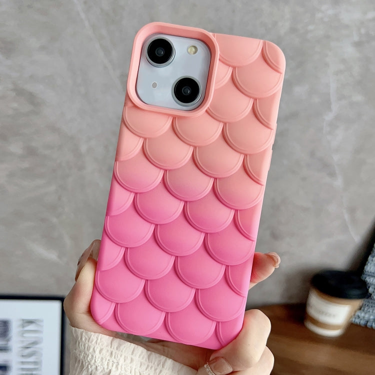 Rose Red Gradient Mermaid Scale Skin Feel Phone Case for iPhone 15, showcasing a stylish design with a smooth texture.