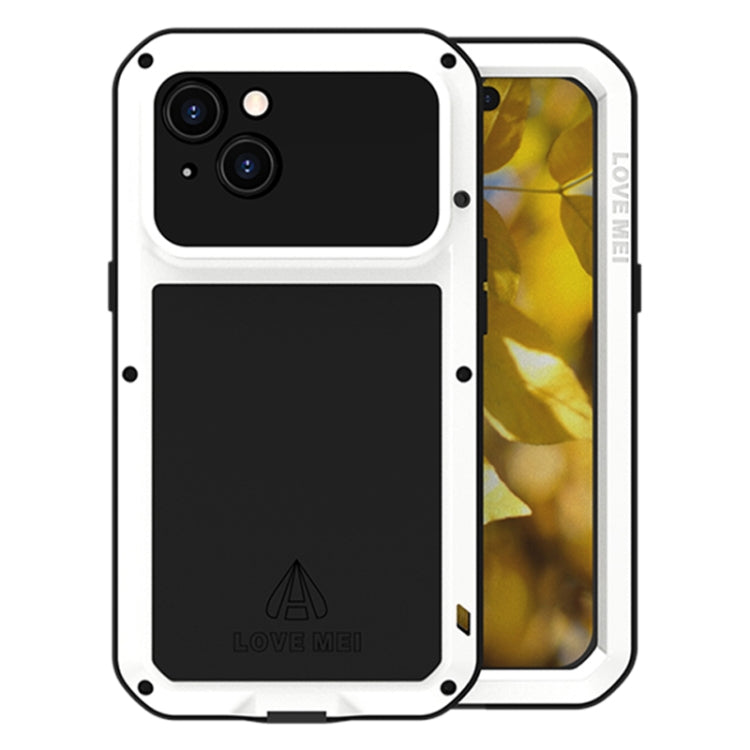 LOVE MEI Metal Shockproof case for iPhone 15, showcasing its rugged design and protective features.