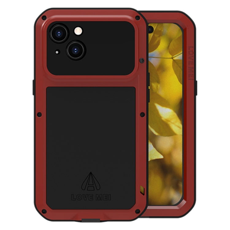 LOVE MEI Metal Shockproof case for iPhone 15, showcasing its rugged design and protective features against water, dust, and shocks.