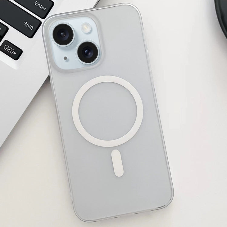 For iPhone 15 Plus Ice Fog MagSafe PC Phone Case in White, showcasing its sleek design and protective features.