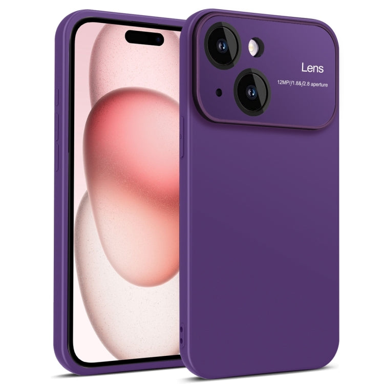 Purple TPU phone case for iPhone 15 Plus with raised edges and precise cutouts.