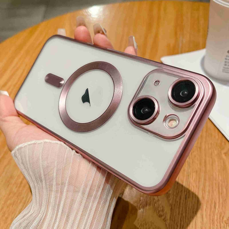 Pink MagSafe Magnetic Frosted TPU Phone Case for iPhone 15 Plus, showcasing its sleek design and protective features.