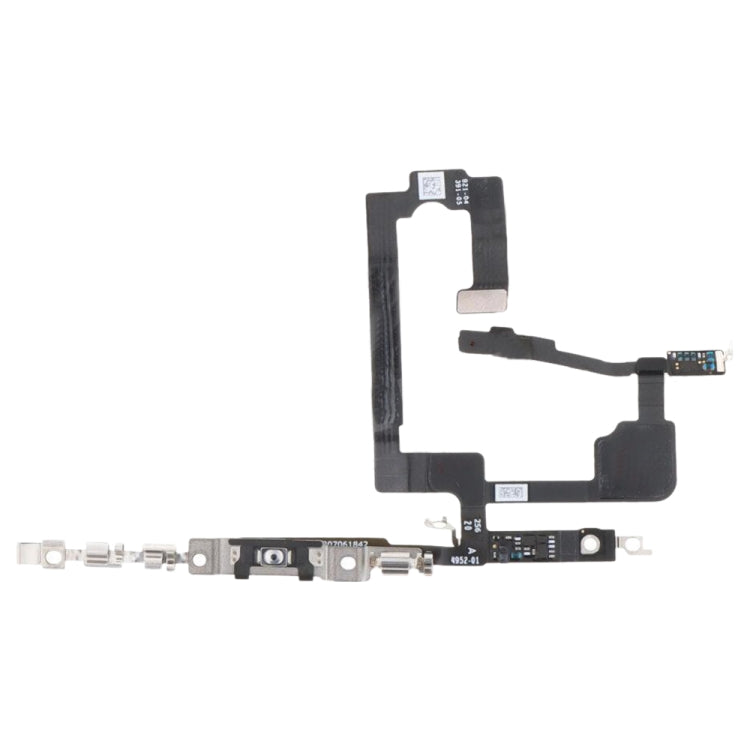 High-quality flex cable for iPhone 15 power and Bluetooth buttons, showcasing its compact design and compatibility.