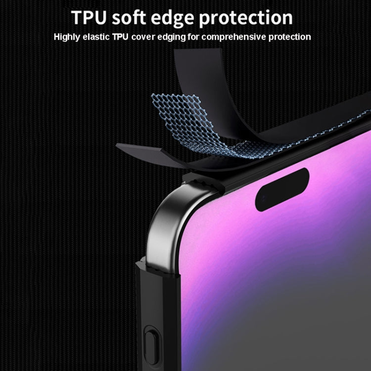 For iPhone 15 Pro Max Carbon Fiber Texture PC + TPU Phone Case showcasing its sleek design and protective features.