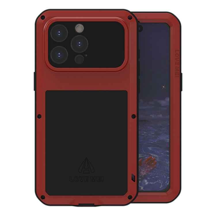 LOVE MEI Metal Shockproof case for iPhone 15 Pro Max, showcasing its sleek design and robust protection features.