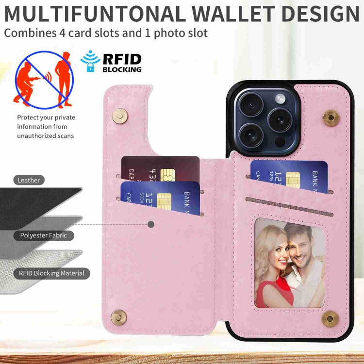 For iPhone 15 Pro Max Printed Double Buckle RFID Anti-theft Phone Case showcasing its stylish design and card slots.