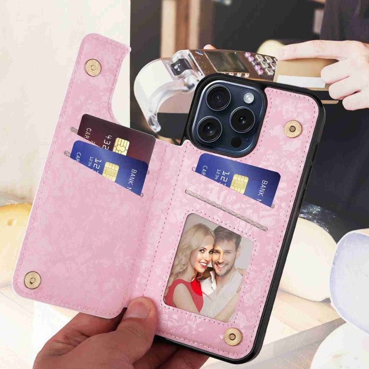 For iPhone 15 Pro Max Printed Double Buckle RFID Anti-theft Phone Case showcasing its stylish design and card slots.