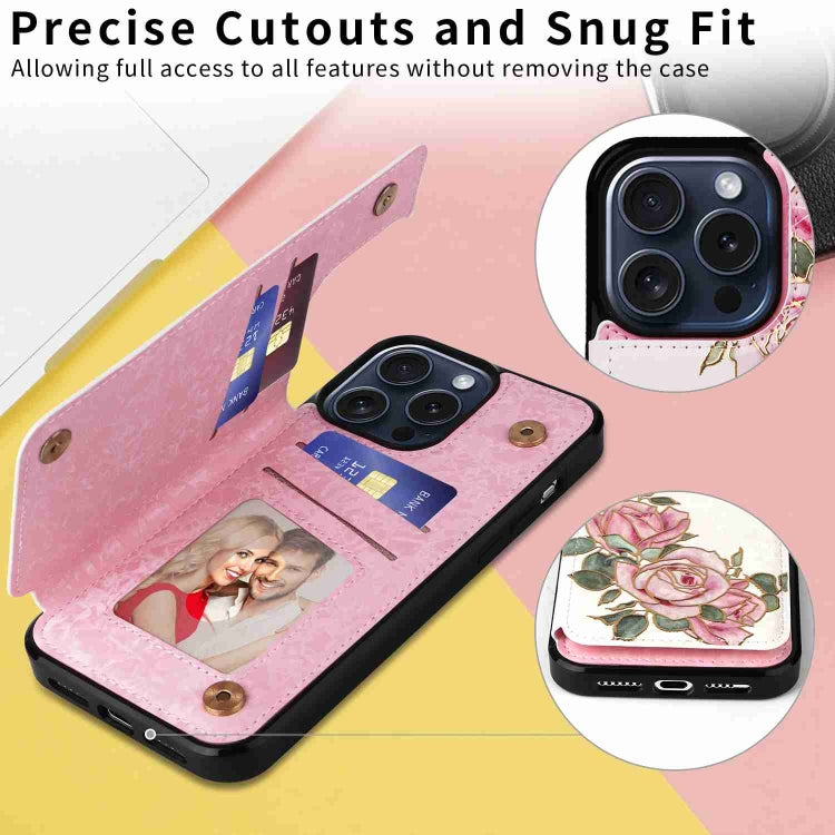 For iPhone 15 Pro Max Printed Double Buckle RFID Anti-theft Phone Case showcasing its stylish design and card slots.