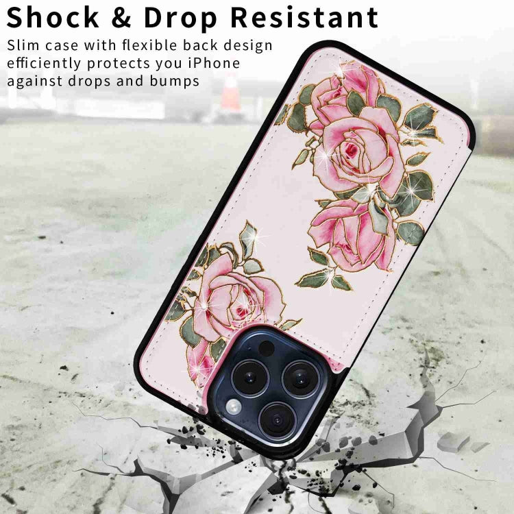 For iPhone 15 Pro Max Printed Double Buckle RFID Anti-theft Phone Case showcasing its stylish design and card slots.