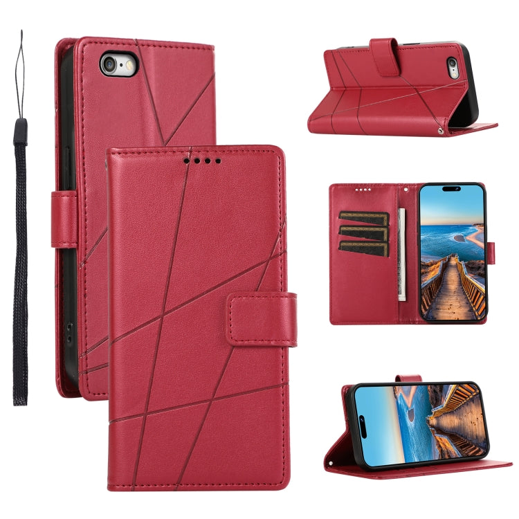 For iPhone 6s/6 PU leather case with embossed texture, wallet design, and wrist strap.