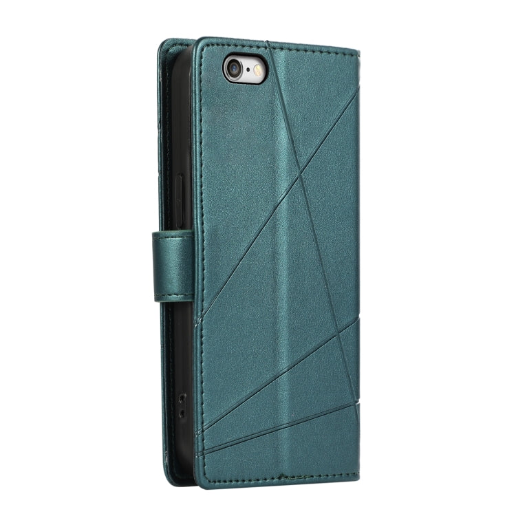 For iPhone 6s / 6 PU Genuine Leather Texture Embossed Line Phone Case with card slots and wrist strap.