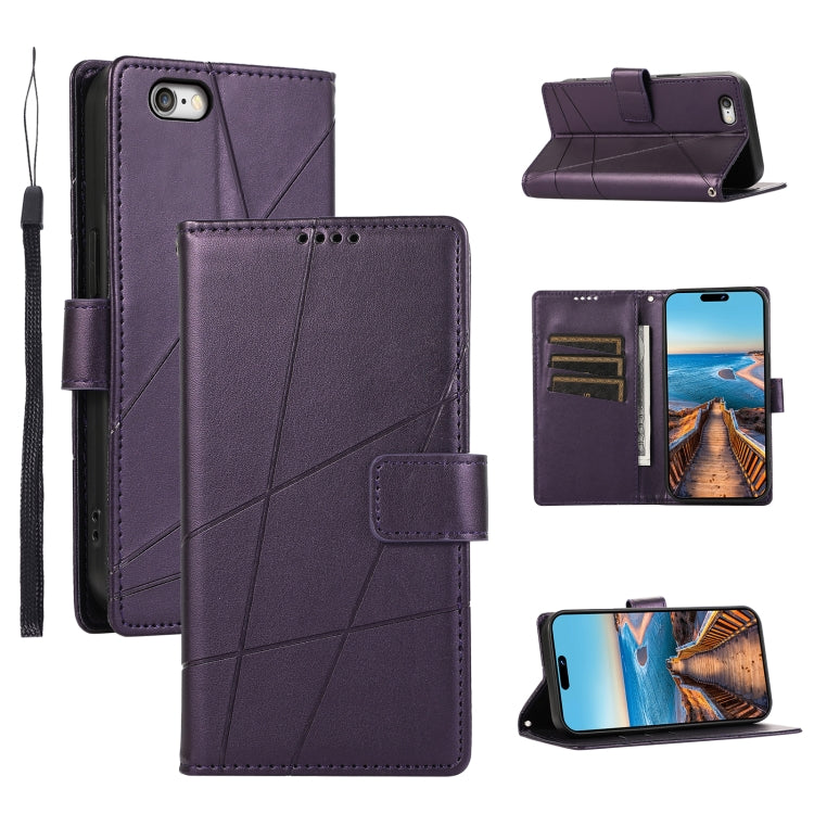 For iPhone 6s Plus / 6 Plus PU leather case with embossed texture, featuring card slots and a wrist strap.