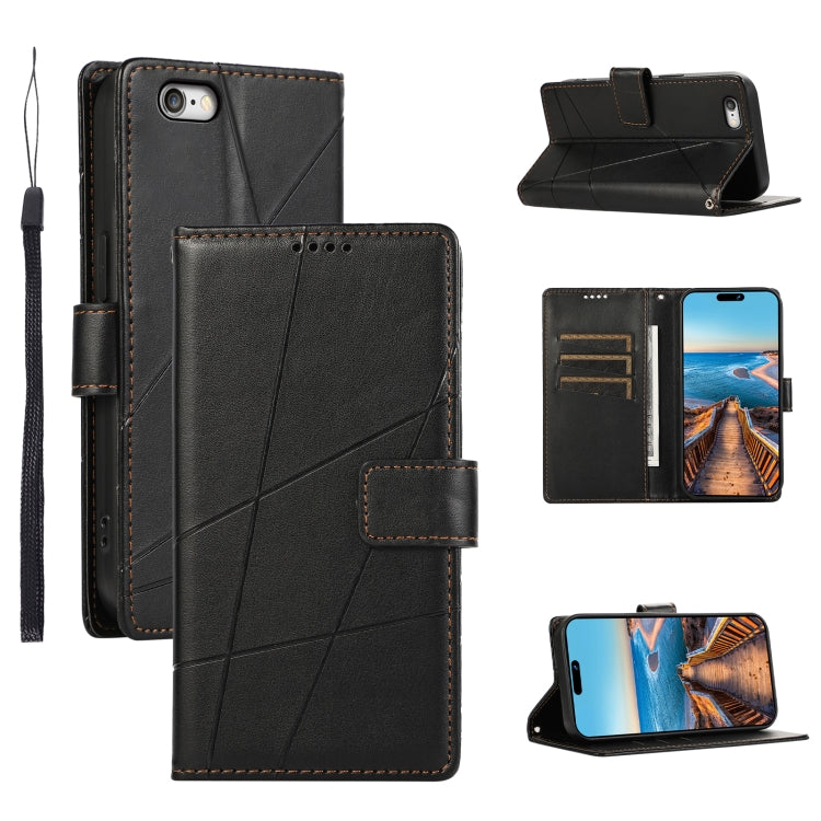 For iPhone 6s Plus / 6 Plus PU leather case with embossed texture, featuring card slots and a wrist strap.