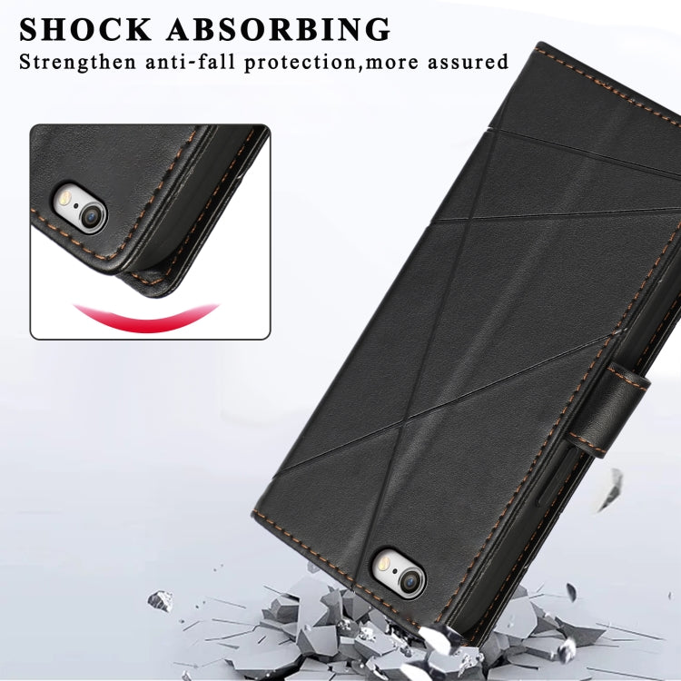 For iPhone 6s Plus / 6 Plus PU leather case with embossed texture, featuring card slots and a wrist strap.