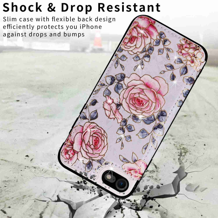 For iPhone SE 2022/2020 Printed Double Buckle RFID Anti-theft case in stylish design, showcasing card slots and protective features.