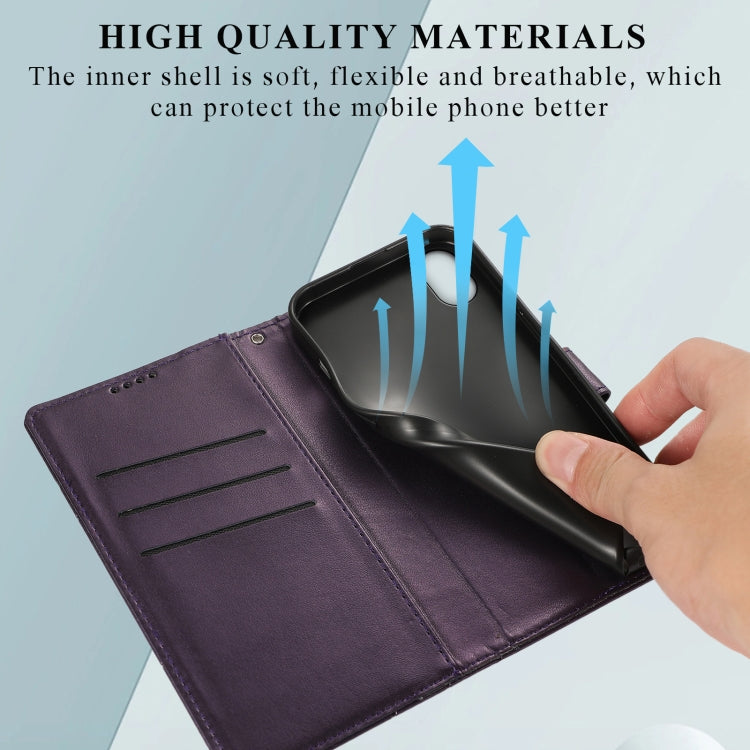 For iPhone XR PU Genuine Leather Texture Embossed Line Phone Case with card slots and kickstand feature, showcasing its stylish design.