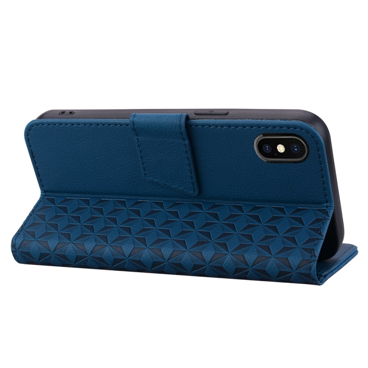 For iPhone XS Max Business Diamond Buckle Leather Phone Case showcasing its elegant design and functional features.