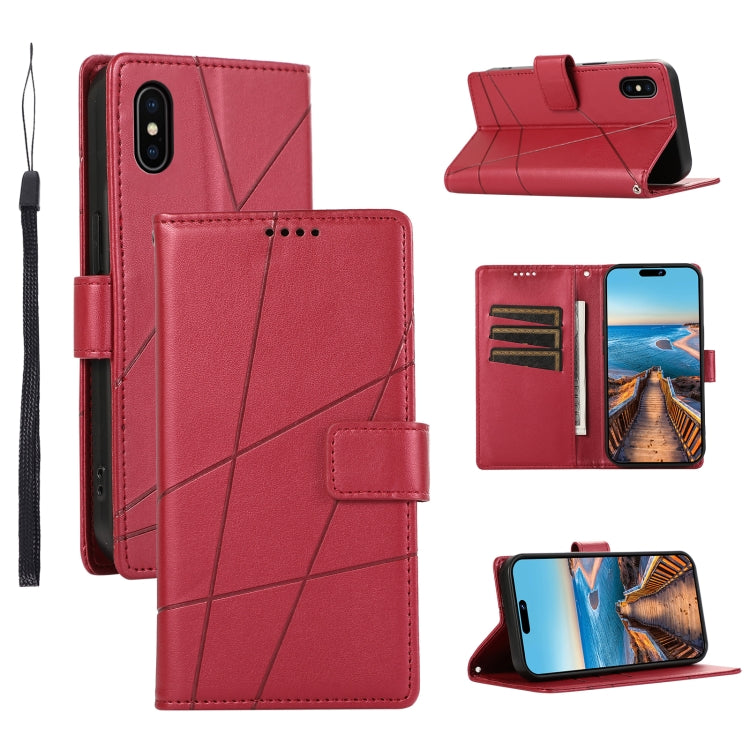 For iPhone XS Max PU leather case with embossed texture, featuring card slots and a wrist strap.