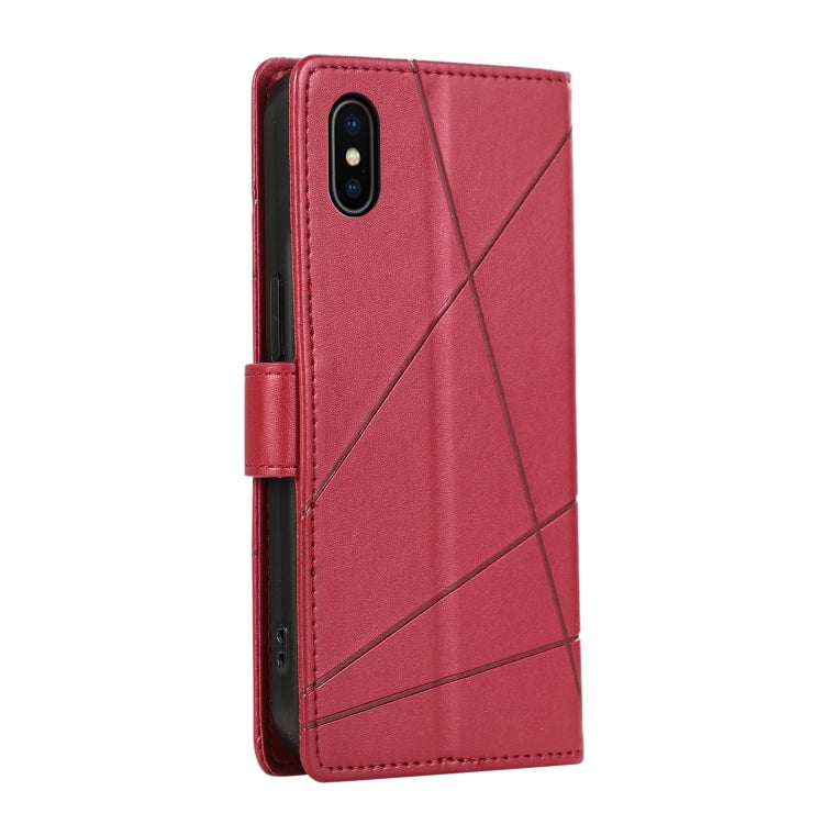 For iPhone XS Max PU leather case with embossed texture, featuring card slots and a wrist strap.