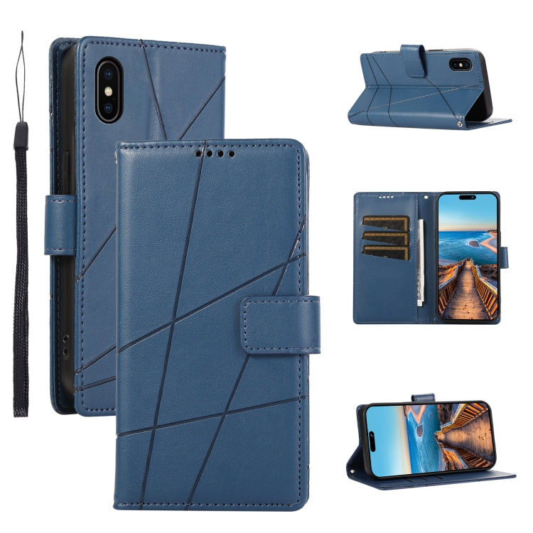 For iPhone XS Max PU leather case with embossed texture, featuring card slots and a wrist strap.