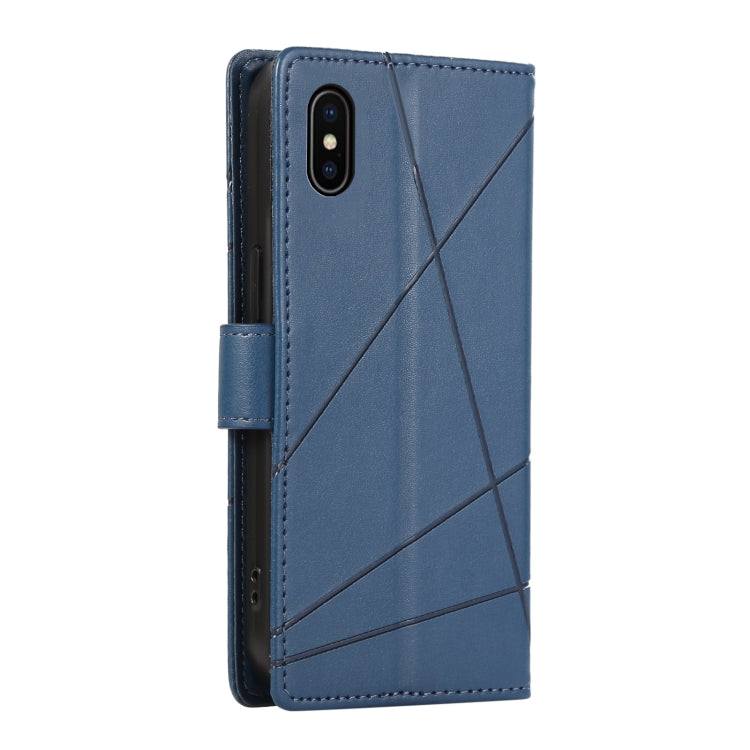 For iPhone XS Max PU leather case with embossed texture, featuring card slots and a wrist strap.