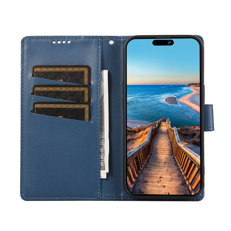 For iPhone XS Max PU leather case with embossed texture, featuring card slots and a wrist strap.