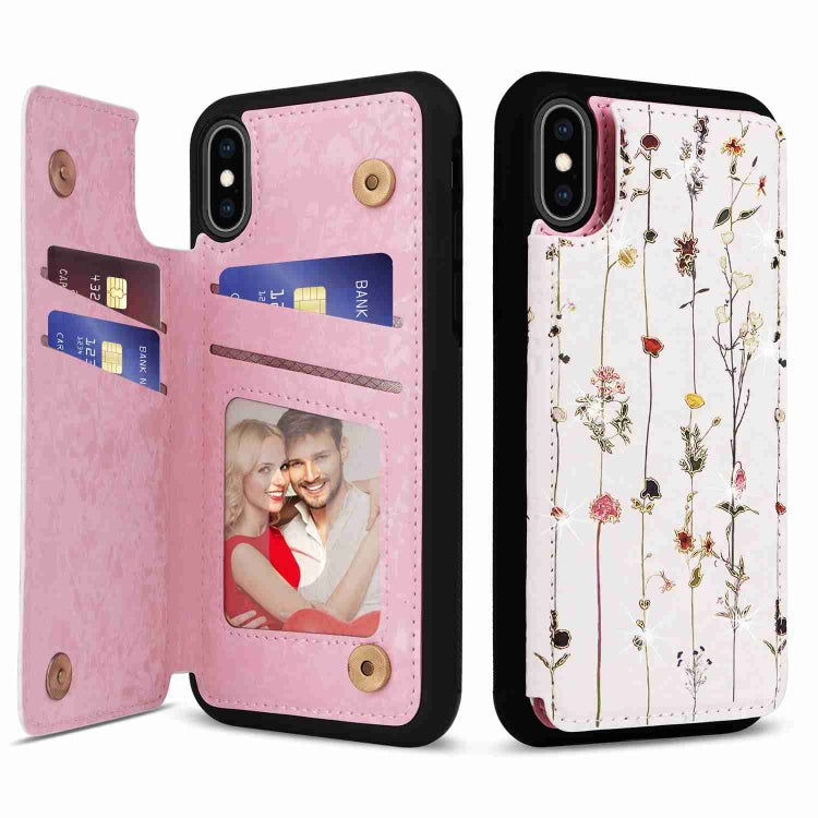 For iPhone XS/X Printed Double Buckle RFID Anti-theft Phone Case in stylish design, showcasing card slots and protective features.