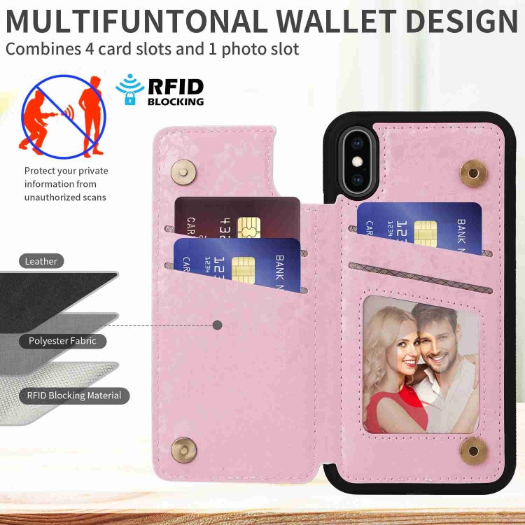 For iPhone XS/X Printed Double Buckle RFID Anti-theft Phone Case in stylish design, showcasing card slots and protective features.