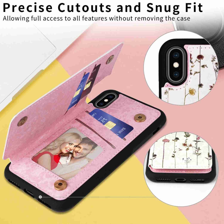 For iPhone XS/X Printed Double Buckle RFID Anti-theft Phone Case in stylish design, showcasing card slots and protective features.