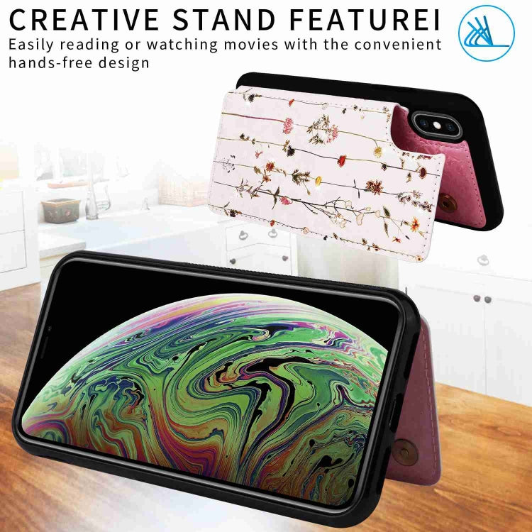 For iPhone XS/X Printed Double Buckle RFID Anti-theft Phone Case in stylish design, showcasing card slots and protective features.