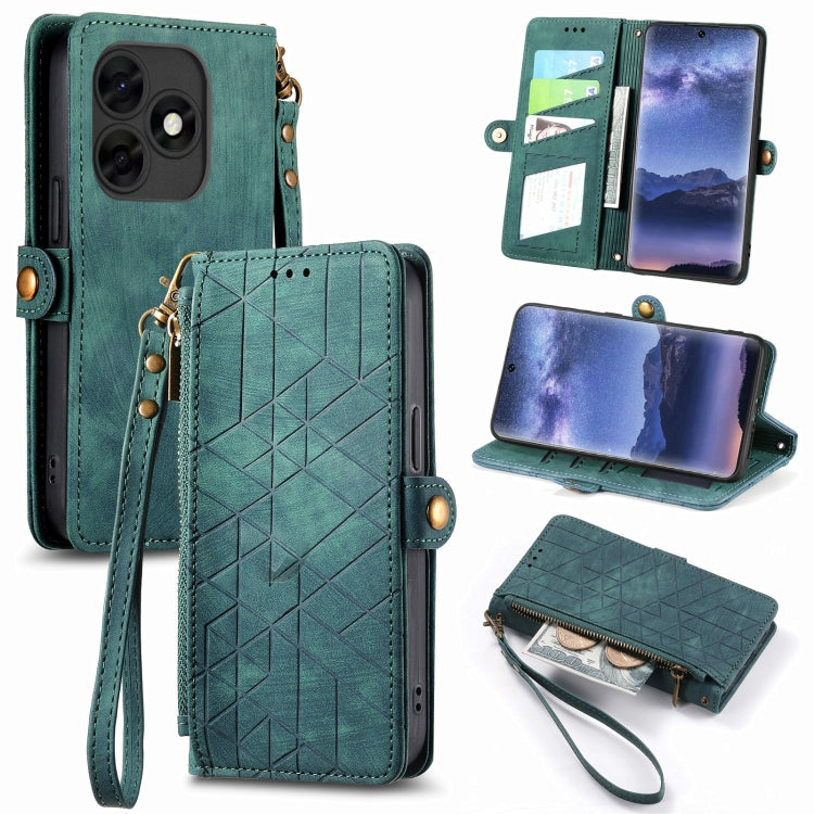 Geometric Zipper Wallet Side Buckle Leather Phone Case for Itel S23+, showcasing its stylish design and practical features.