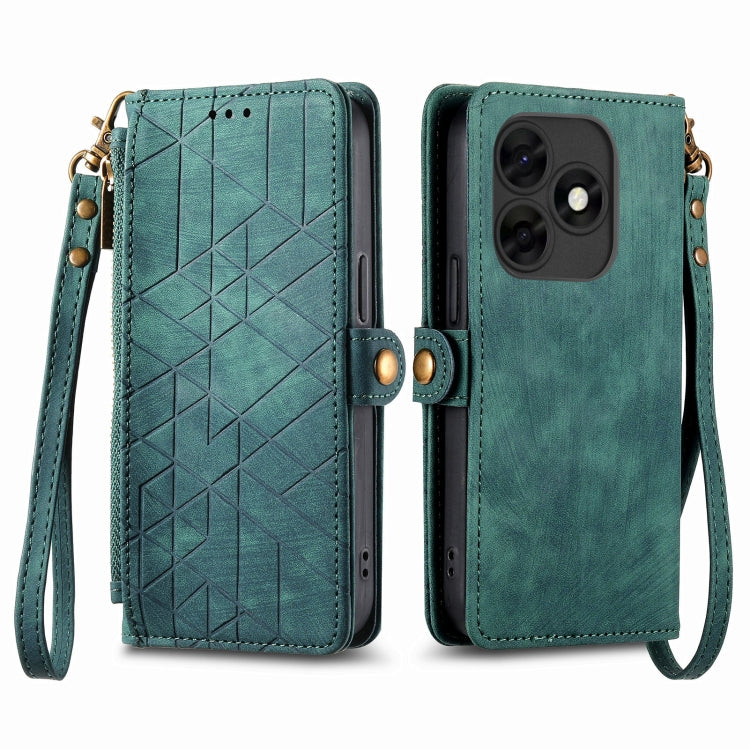 Geometric Zipper Wallet Side Buckle Leather Phone Case for Itel S23+, showcasing its stylish design and practical features.