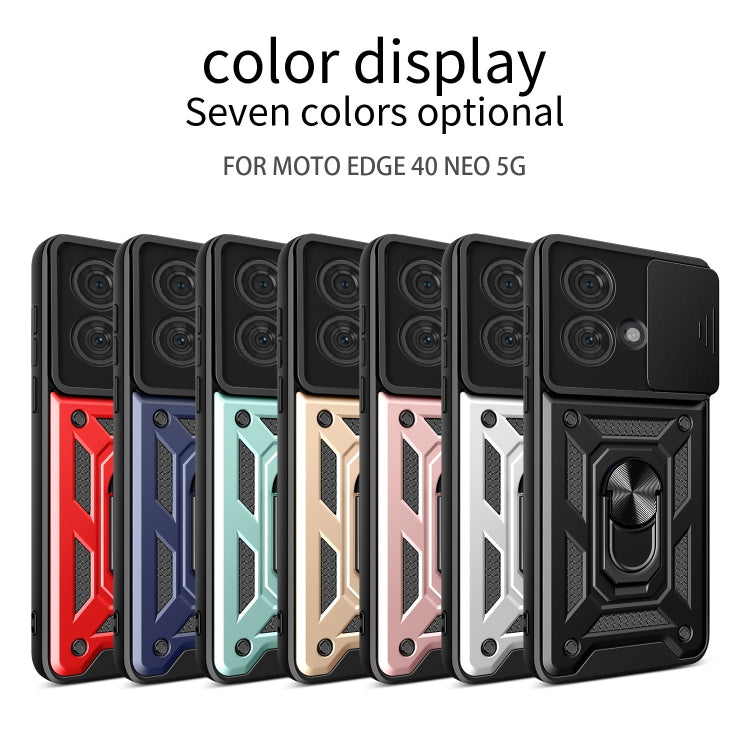 Motorola Edge 40 Neo 5G case with sliding camera cover design, showcasing its TPU hybrid material and sleek profile.