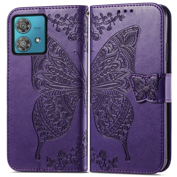 Butterfly Love Flower Embossed Leather Phone Case for Motorola Edge 40 Neo, showcasing floral and butterfly designs.