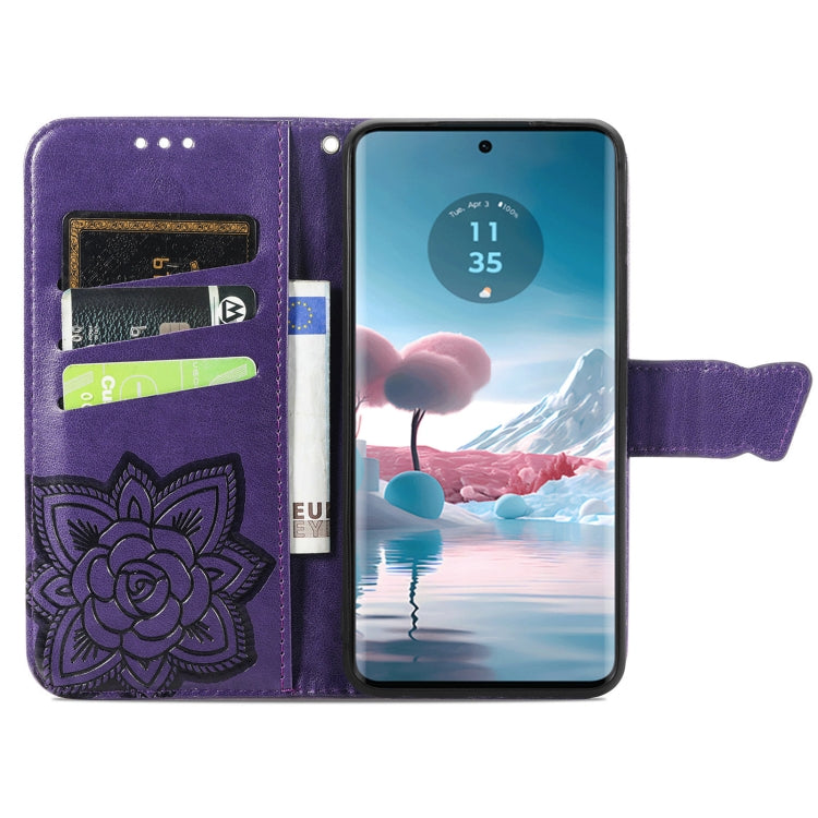 Butterfly Love Flower Embossed Leather Phone Case for Motorola Edge 40 Neo, showcasing floral and butterfly designs.