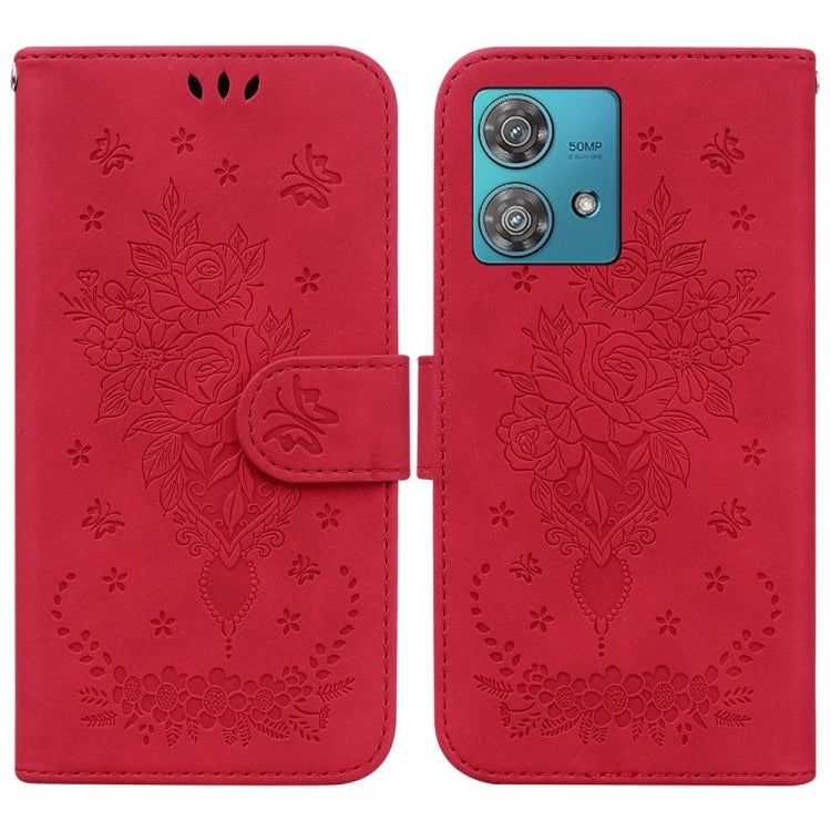 Butterfly Rose Embossed Leather Phone Case for Motorola Edge 40 Neo, showcasing elegant design and practical features.