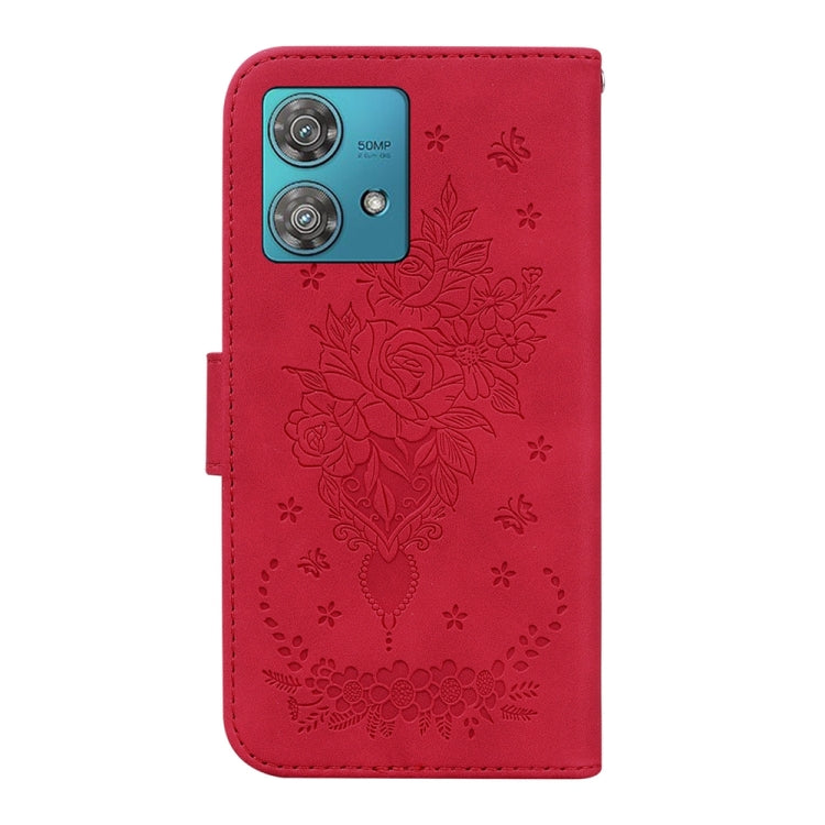 Butterfly Rose Embossed Leather Phone Case for Motorola Edge 40 Neo, showcasing elegant design and practical features.