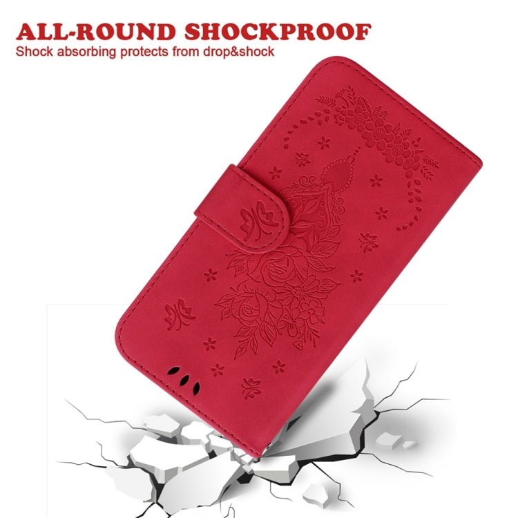 Butterfly Rose Embossed Leather Phone Case for Motorola Edge 40 Neo, showcasing elegant design and practical features.