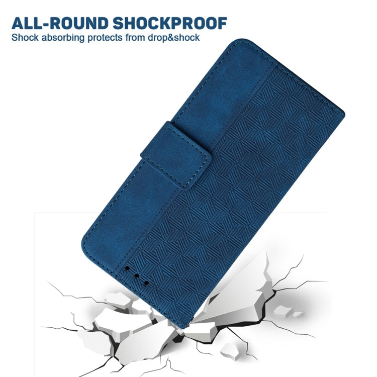 Blue geometric embossed leather phone case designed for Motorola Edge 40 Neo, showcasing its stylish and protective features.